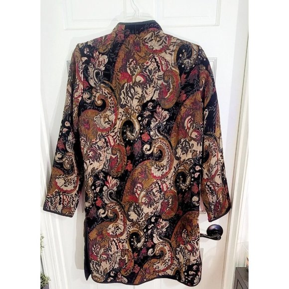 Units Womens Multicolored Reversible Tapestry Long Jacket Side Slits Medium Tall - Picture 4 of 14